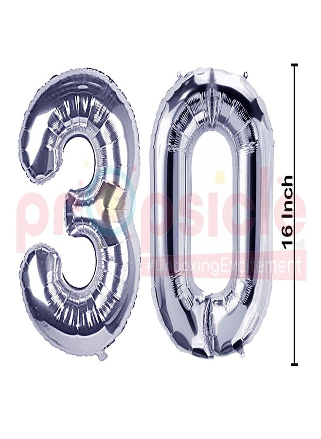 Propsicle 16 inch Birthday Foil 30 Number Helium Balloon Party Decoration Silver Pack of 2 | 30 No. Balloons Birthday/Anniversary | Thirty Number - Image 3